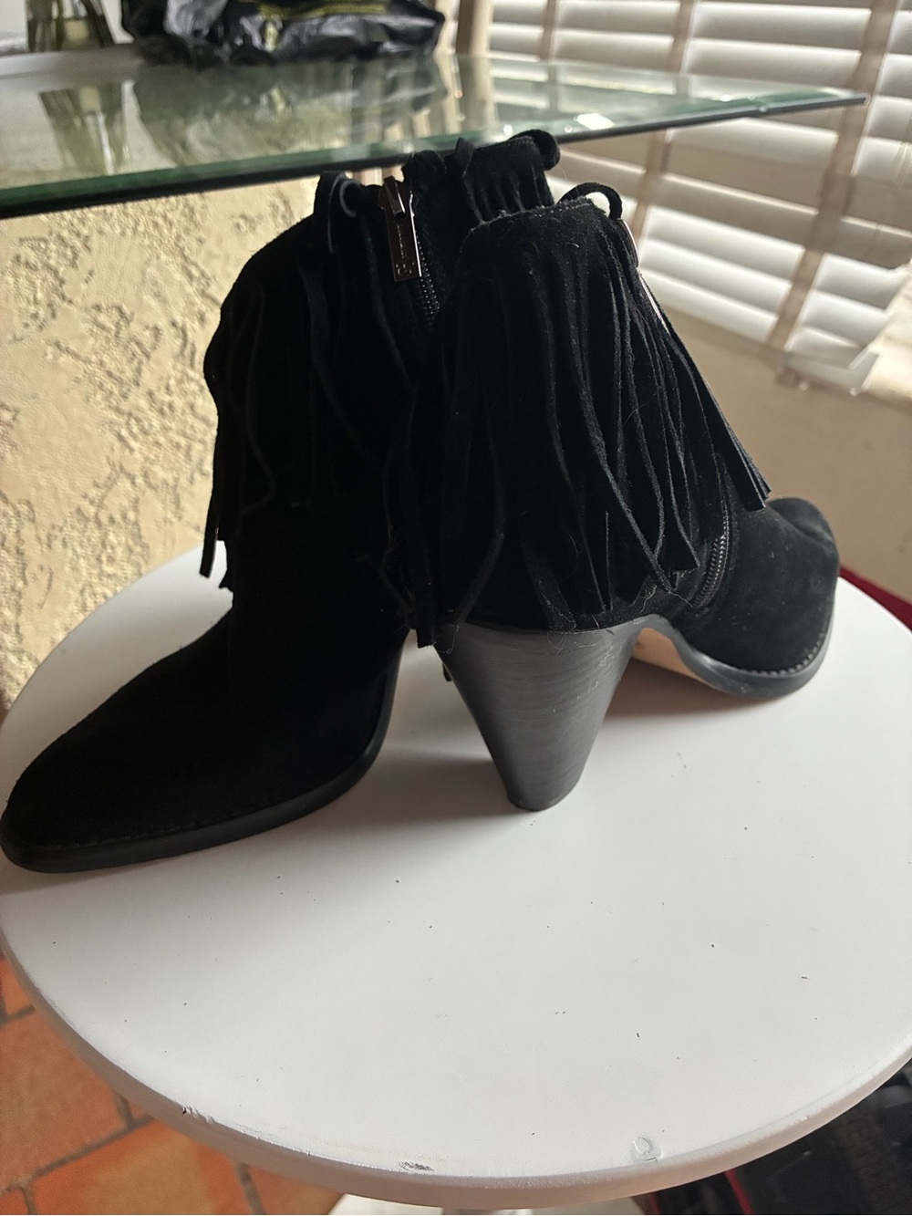 Black Fringe Suede Ankle Boots - Women's Fashion Boots - Picture 2 of 6